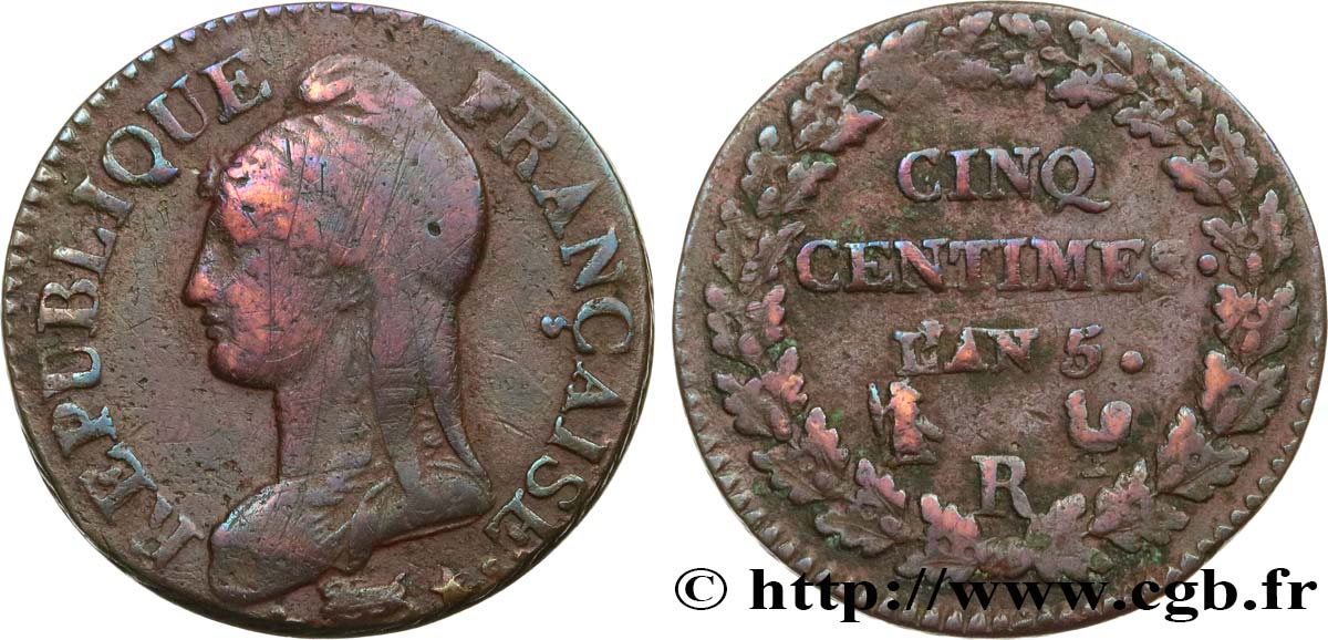 Cinq centimes Dupré, grand module 1797 Orléans F.115/28 BC20 