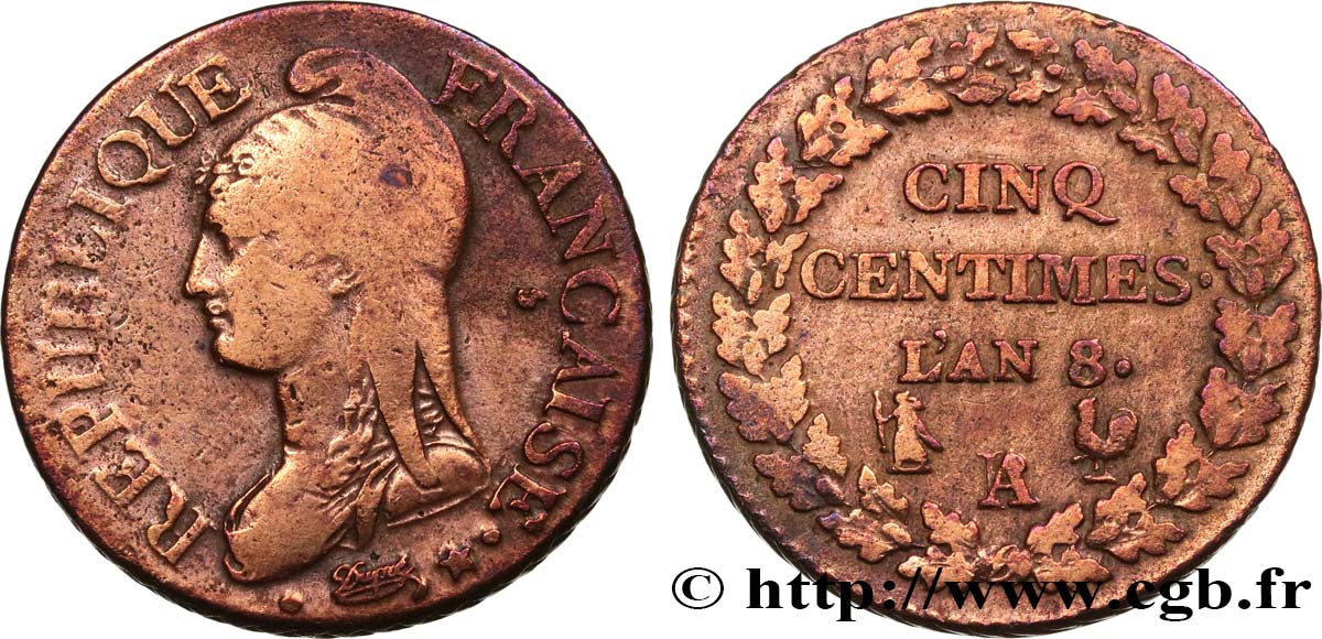 Cinq centimes Dupré, grand module 1800 Paris/Orléans F.115/99 BC 