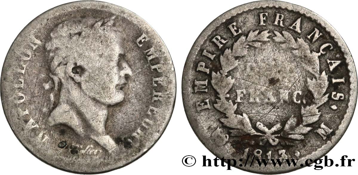Demi-franc Napoléon Ier tête laurée, Empire français 1813 Toulouse F.178/57 B10 