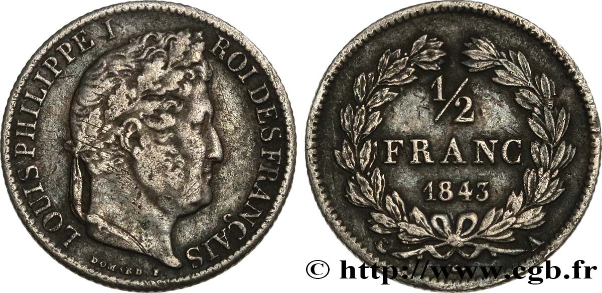 1/2 franc Louis-Philippe 1843 Paris F.182/99 BC35 