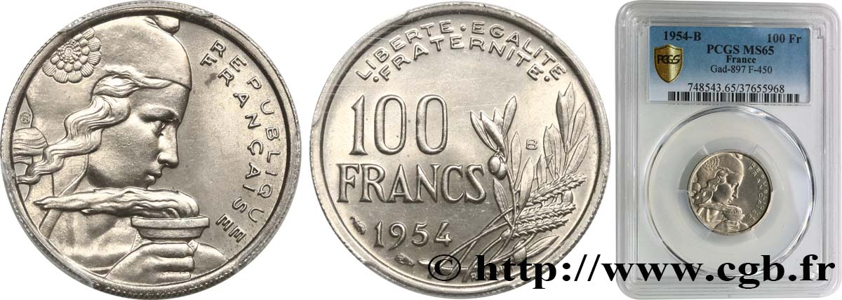100 francs Cochet 1954 Beaumont-le-Roger F.450/3 FDC65 PCGS