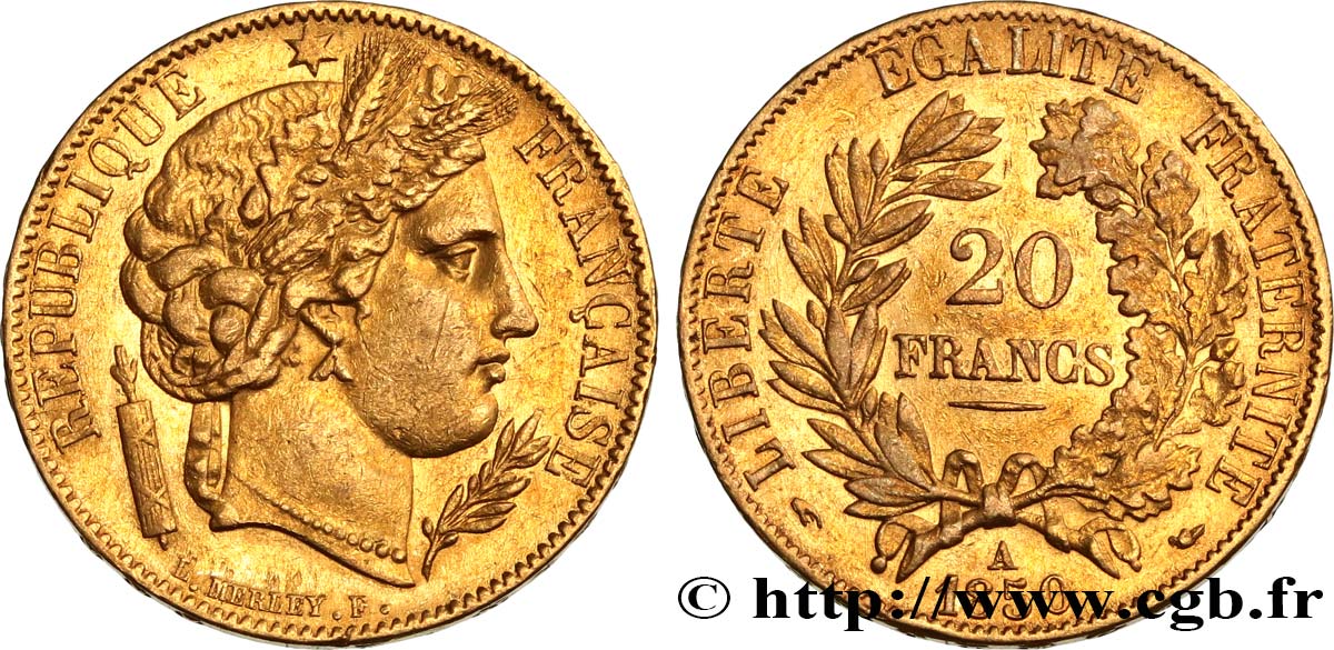 20 francs or Cérès 1850 Paris F.529/2 MBC50 