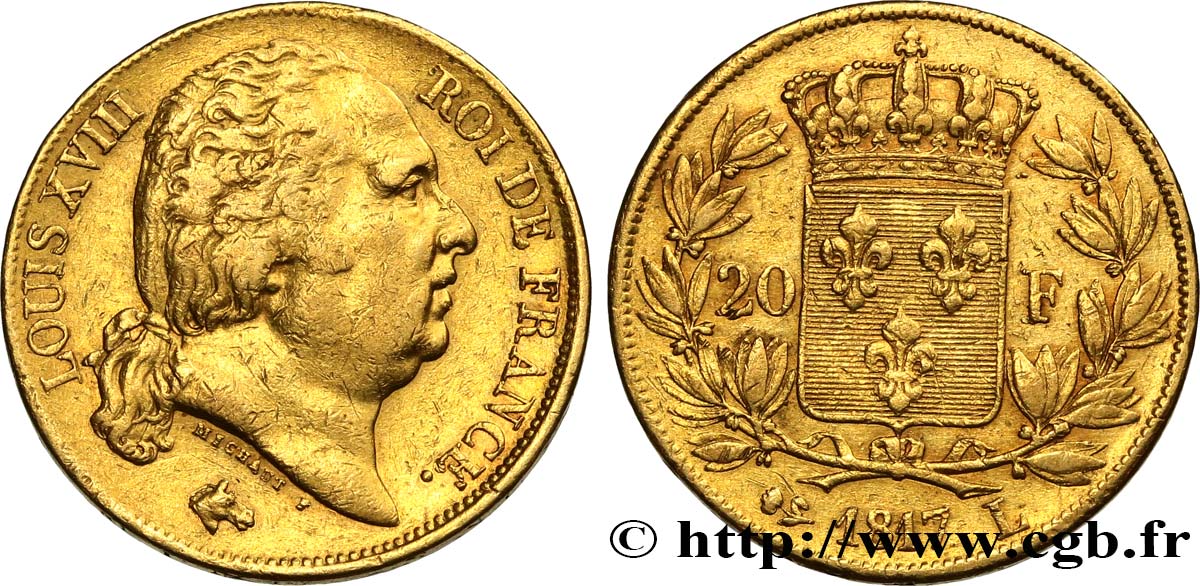 20 francs or Louis XVIII, tête nue 1817 Bayonne F.519/7 BB42 