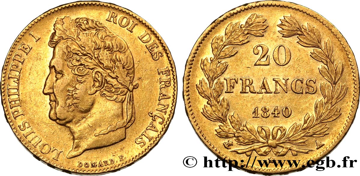 20 francs or Louis-Philippe, Domard 1840 Paris F.527/22 XF48 