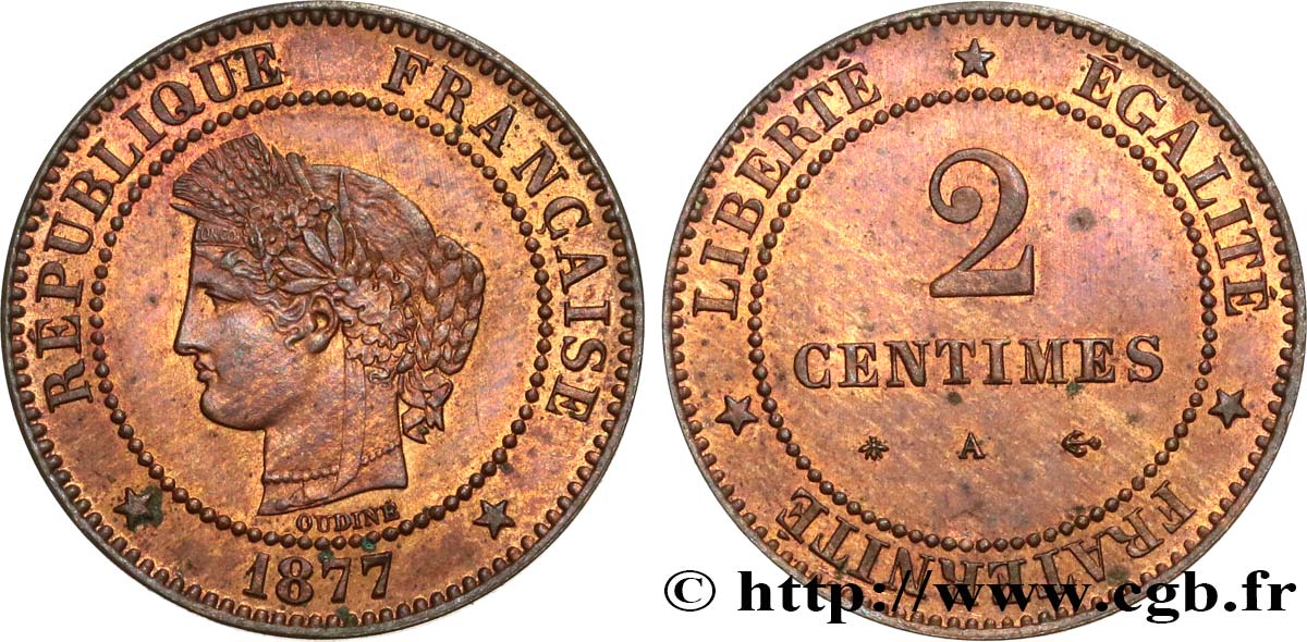 2 centimes Cérès 1877 Paris F.109/2 VZ60 