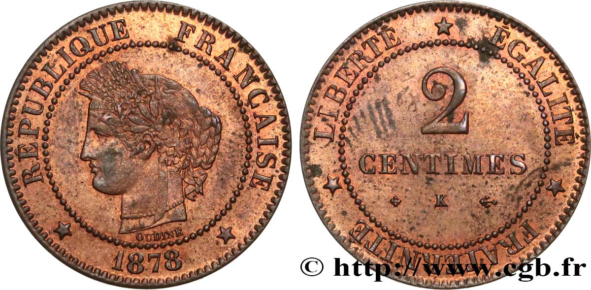 2 centimes Cérès 1878 Bordeaux F.109/4 MS62 