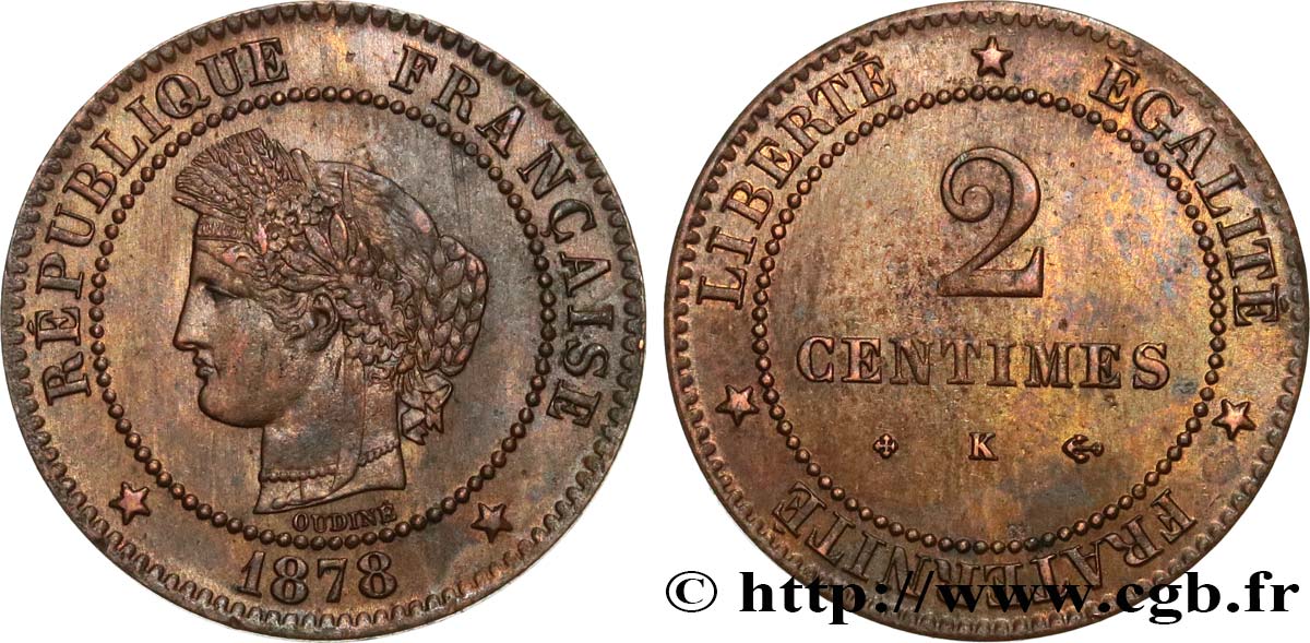 2 centimes Cérès 1878 Bordeaux F.109/4 SPL58 