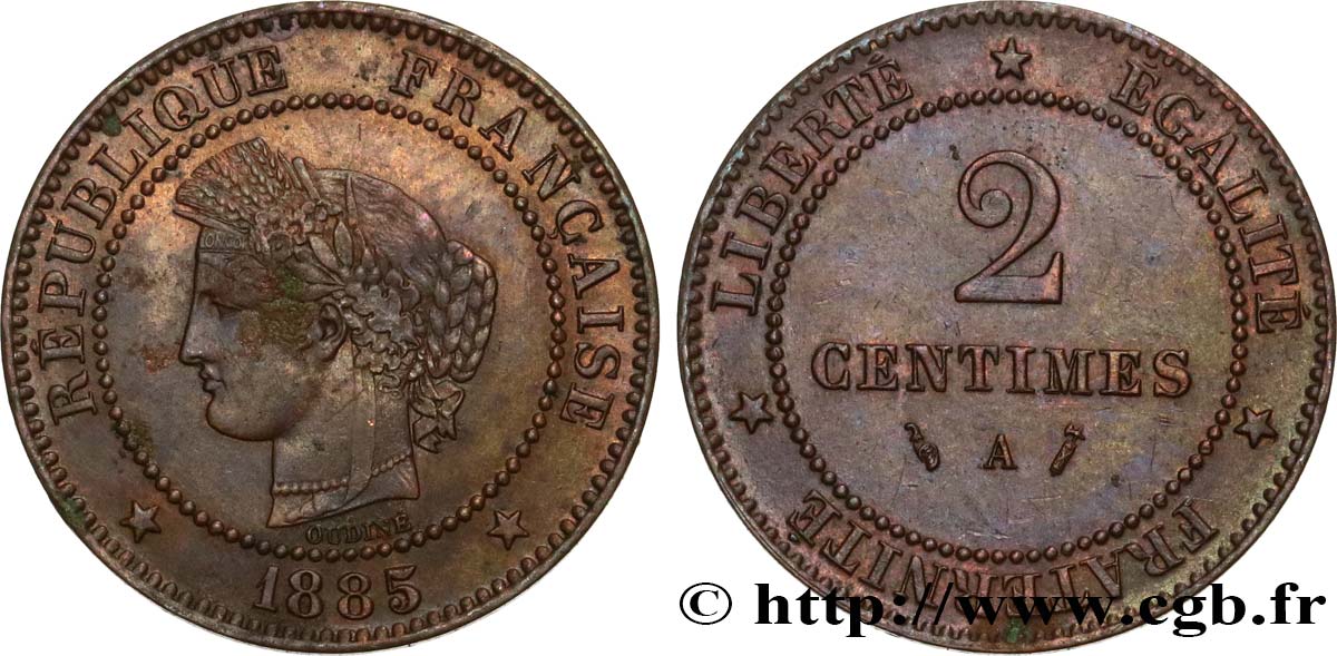 2 centimes Cérès 1885 Paris F.109/10 EBC58 