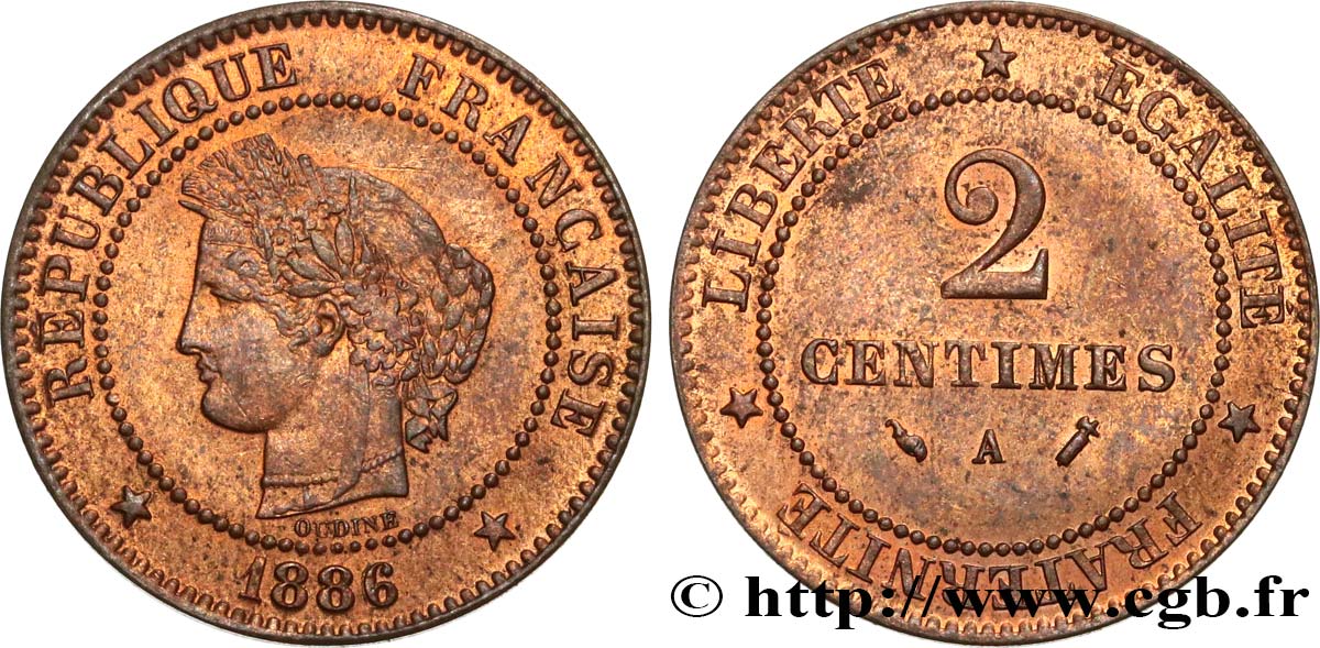 2 centimes Cérès 1886 Paris F.109/12 EBC60 