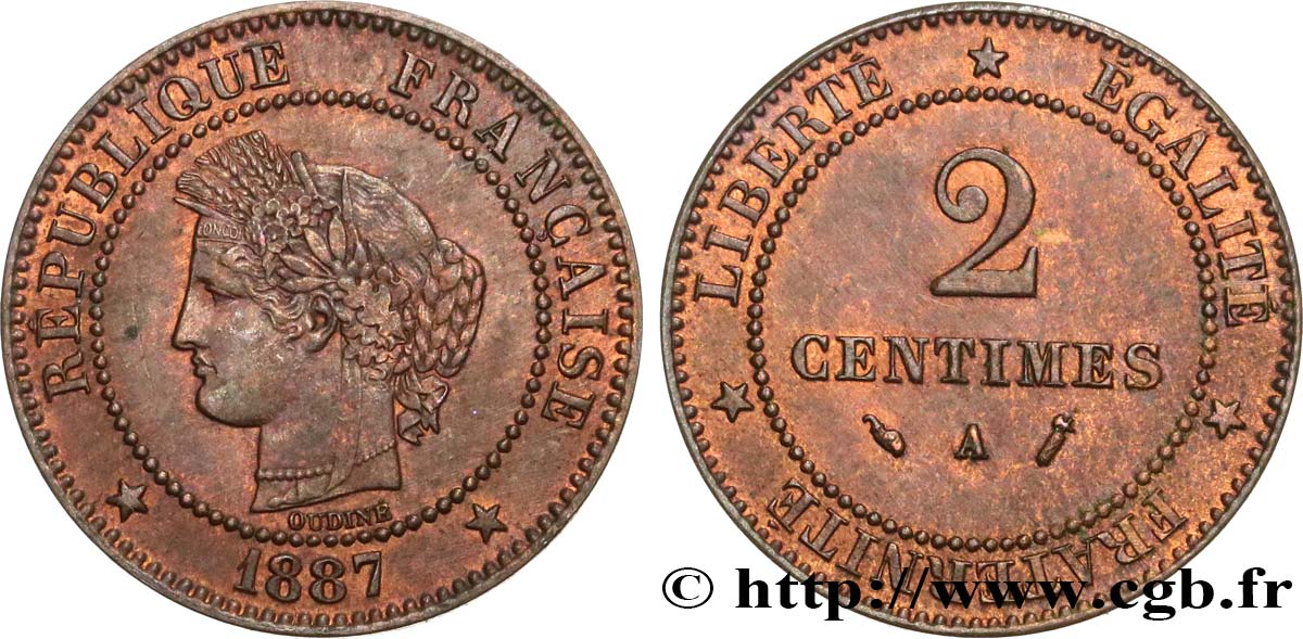 2 centimes Cérès 1887 Paris F.109/13 VZ58 