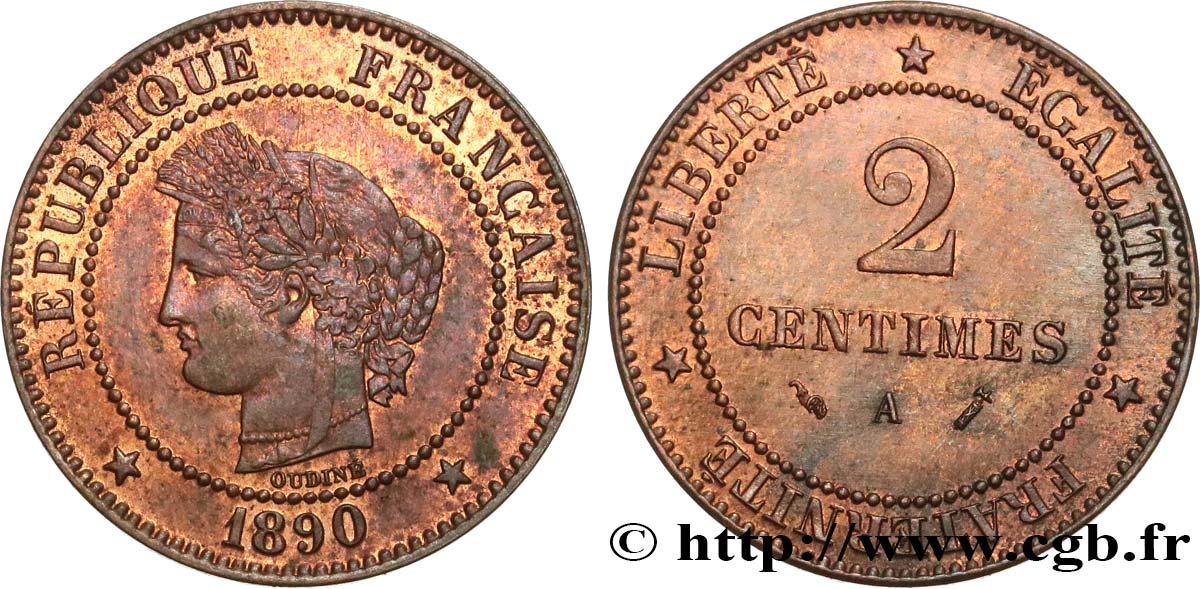 2 centimes Cérès 1890 Paris F.109/16 SPL58 
