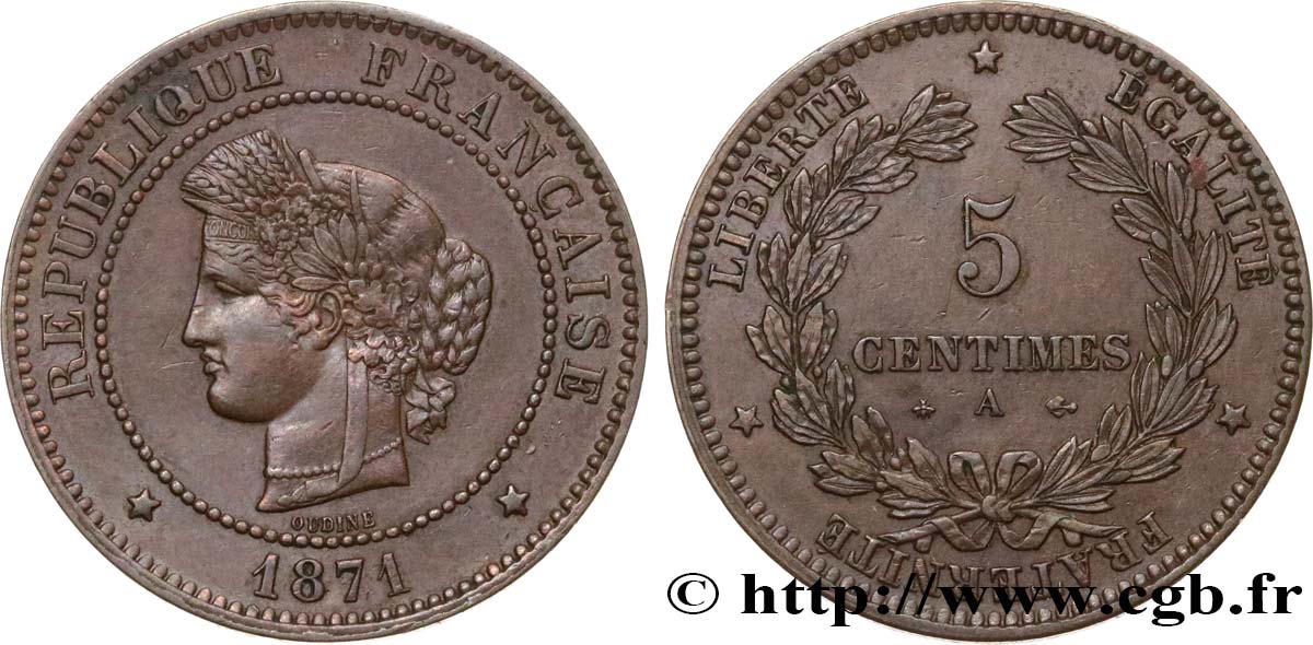 5 centimes Cérès 1871 Paris F.118/2 MBC45 