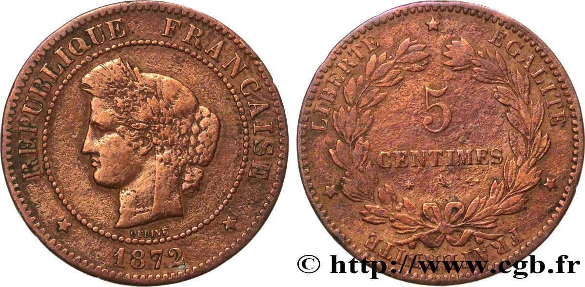 5 centimes Cérès 1872 Paris F.118/4 VF 