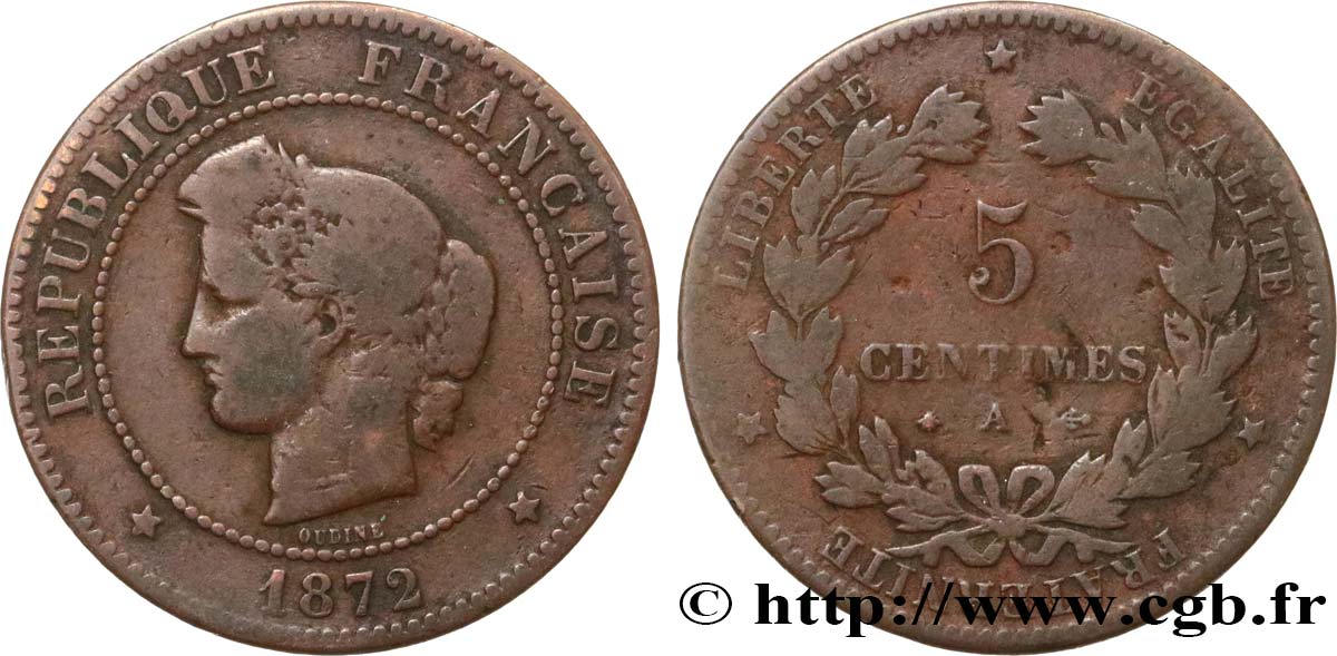 5 centimes Cérès, petit A 1872 Paris F.118/5 F15 