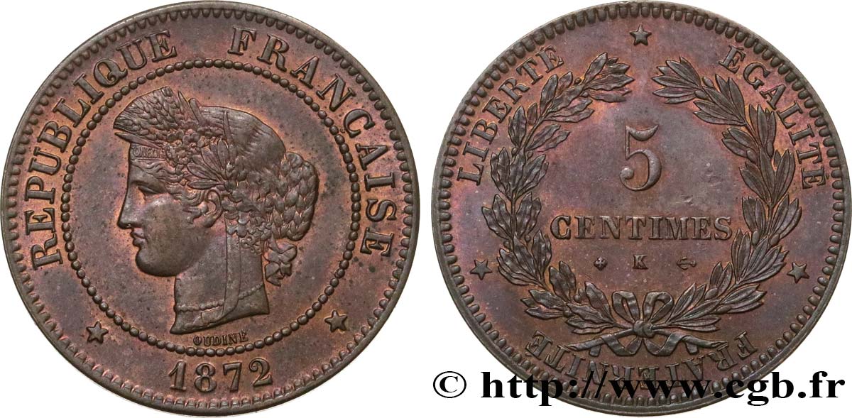 5 centimes Cérès 1872 Bordeaux F.118/6 SUP55 