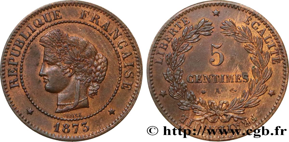 5 centimes Cérès 1873 Paris F.118/7 EBC55 