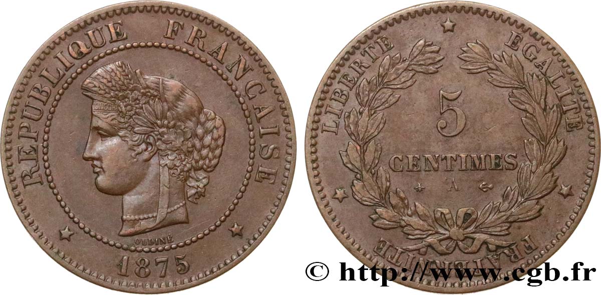 5 centimes Cérès 1875 Paris F.118/11 TTB45 