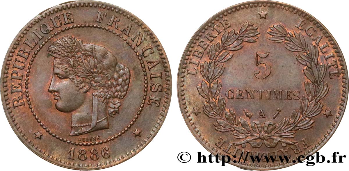 5 centimes Cérès 1886 Paris F.118/28 SUP 