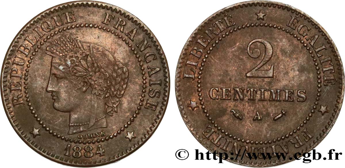 2 centimes Cérès 1884 Paris F.109/9 TTB45 