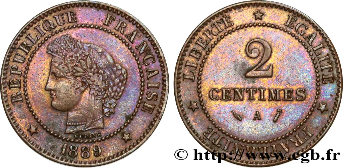2 centimes Cérès 1889 Paris F.109/15 MBC45 