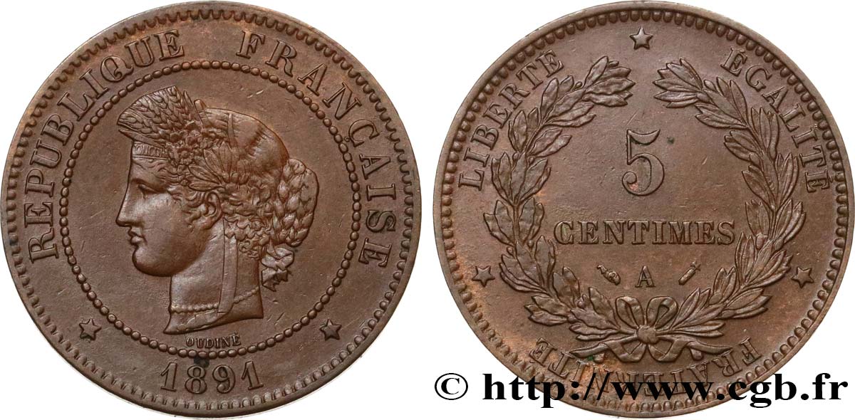 5 centimes Cérès 1891 Paris F.118/33 XF45 