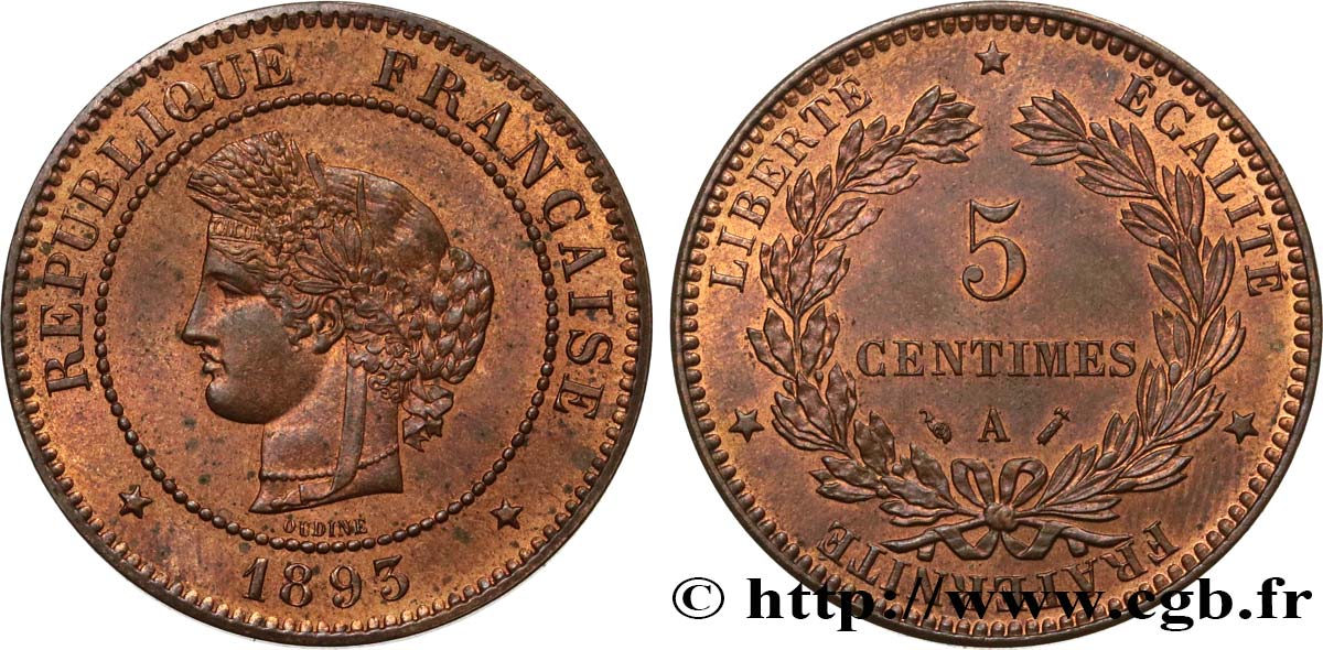 5 centimes Cérès 1893 Paris F.118/35 MS60 