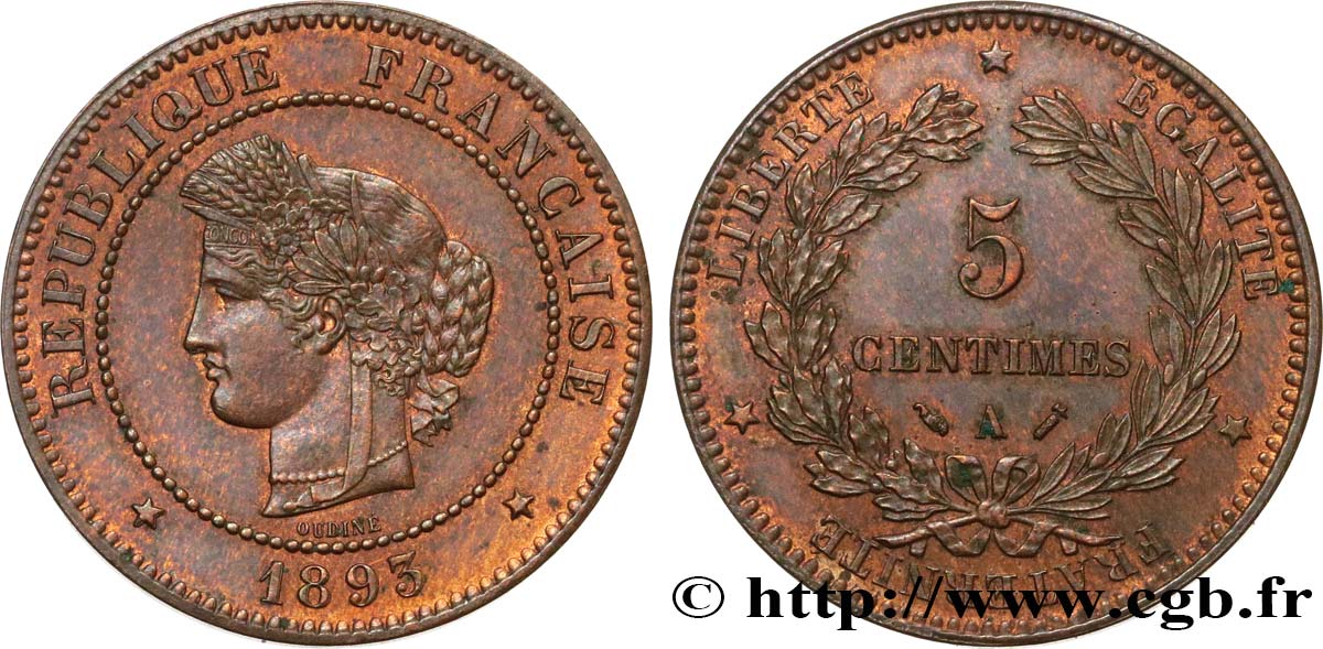 5 centimes Cérès 1893 Paris F.118/35 EBC 