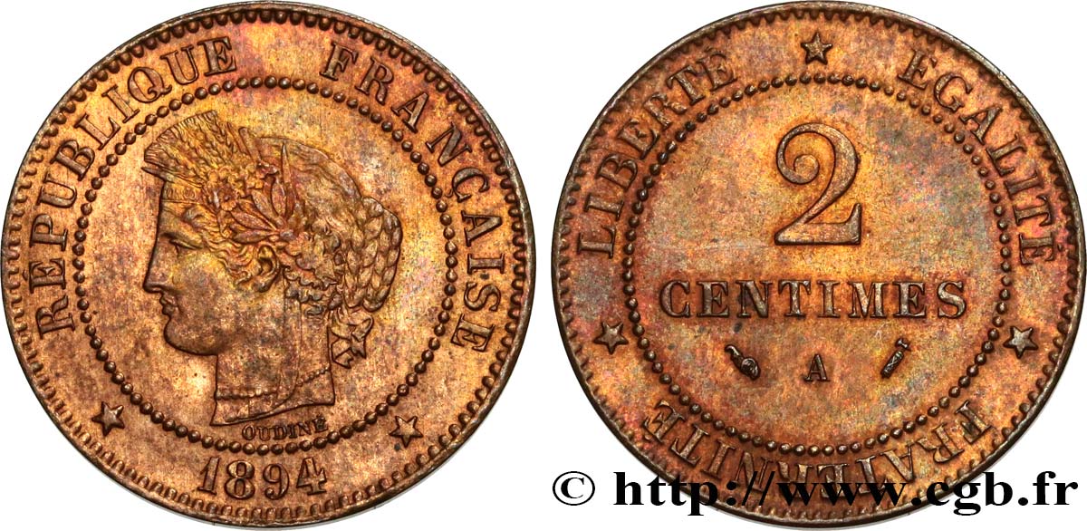 2 centimes Cérès 1894 Paris F.109/20 AU58 