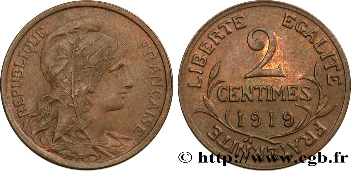 2 centimes Daniel-Dupuis 1919  F.110/19 AU58 