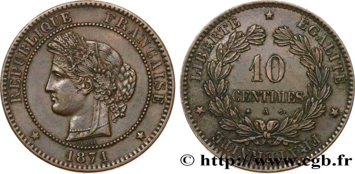 10 centimes Cérès 1871 Paris F.135/6 BB52 