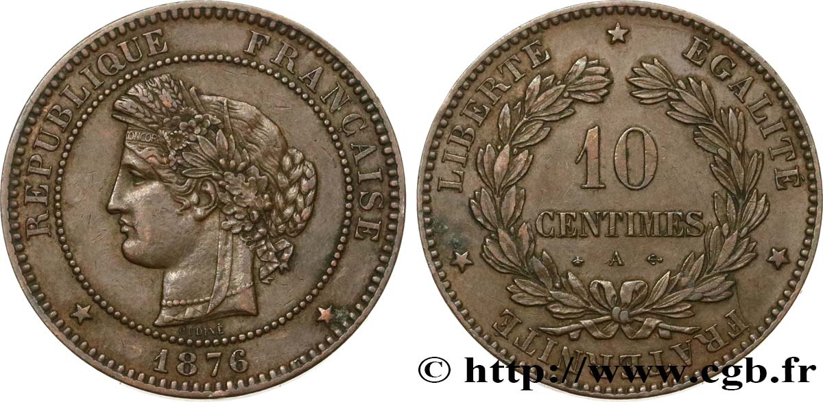 10 centimes Cérès 1876 Paris F.135/16 SS48 