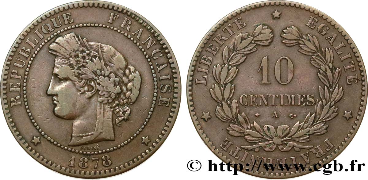 10 centimes Cérès 1878 Paris F.135/20 VF35 