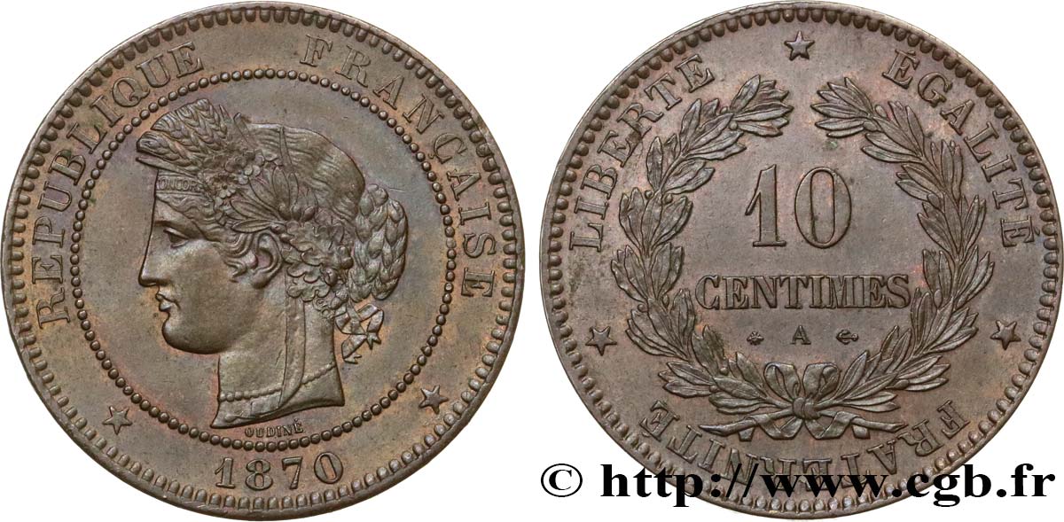 10 centimes Cérès 1870 Paris F.135/4 SPL60 