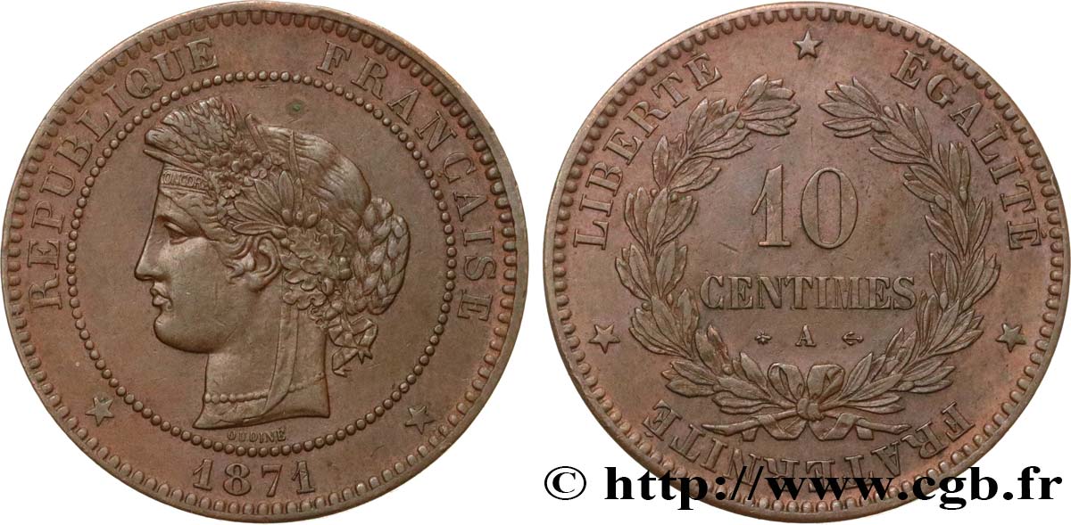 10 centimes Cérès 1871 Paris F.135/6 MBC 