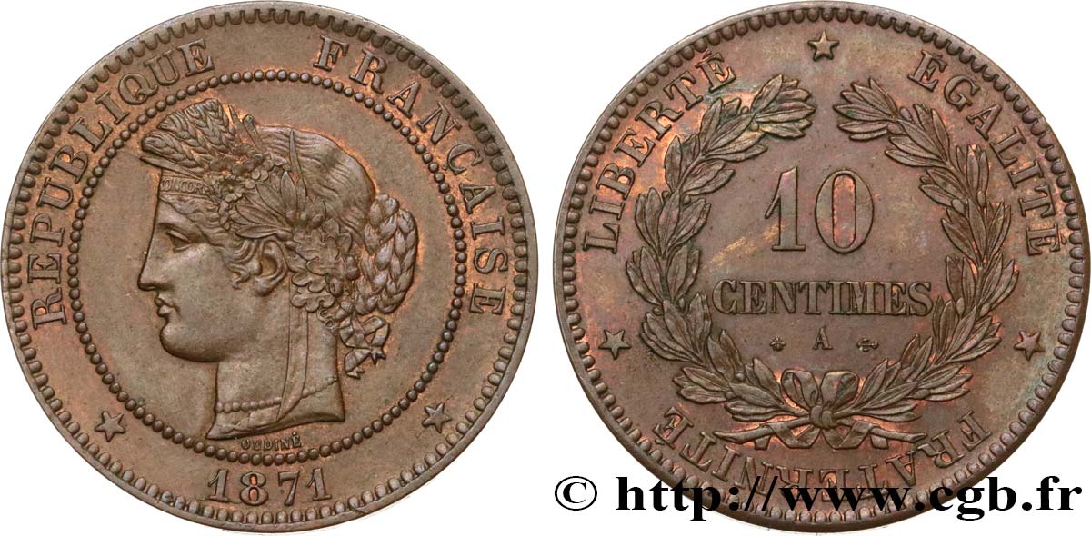 10 centimes Cérès 1871 Paris F.135/6 TTB52 