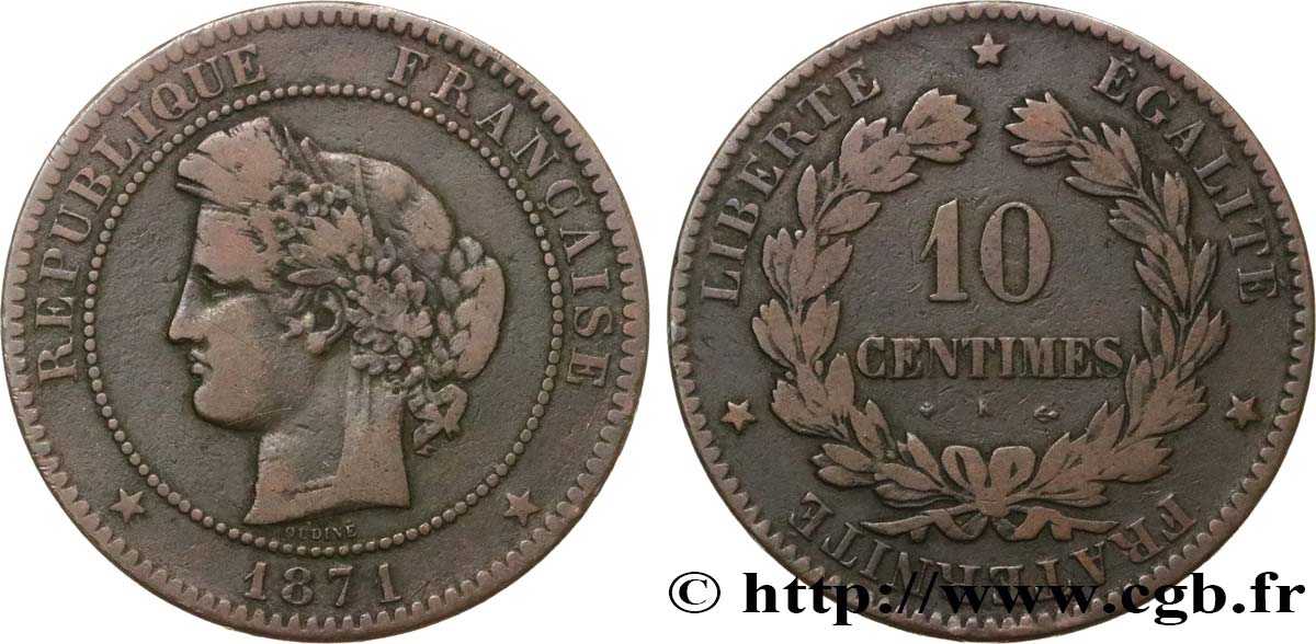 10 centimes Cérès 1871 Bordeaux F.135/7 TB15 