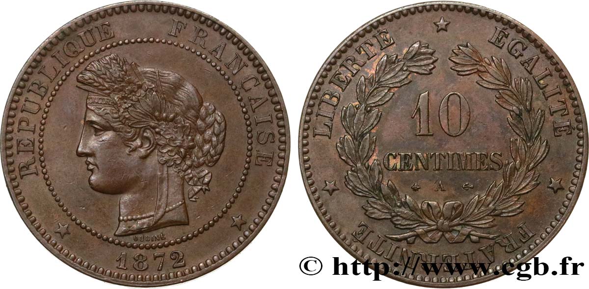10 centimes Cérès 1872 Paris F.135/8 AU50 