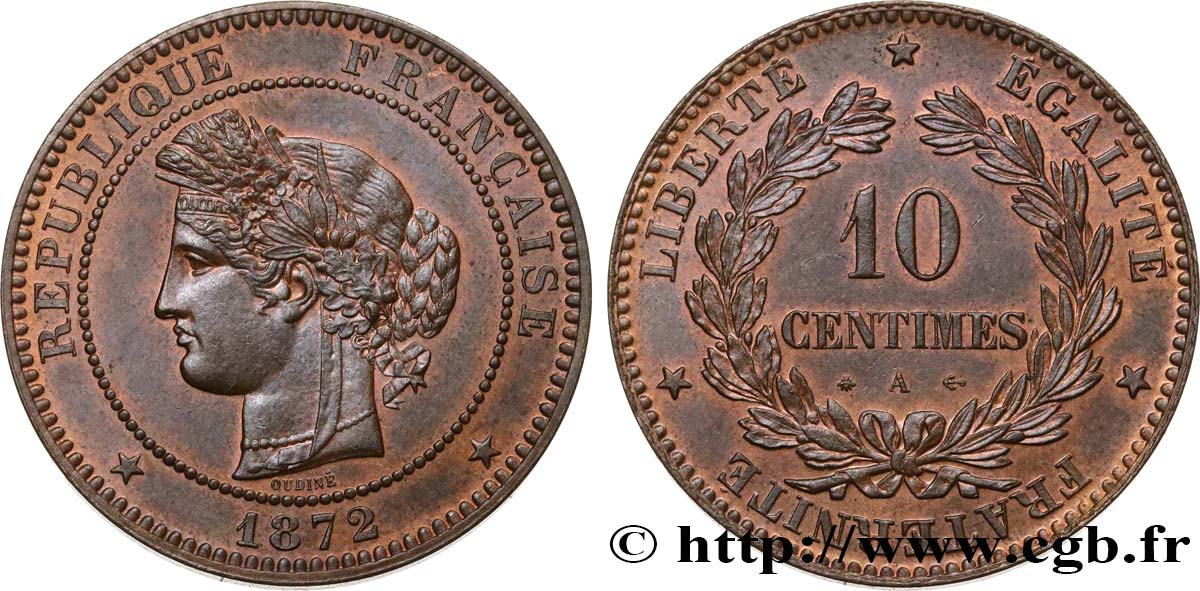 10 centimes Cérès 1872 Paris F.135/8 SUP58 