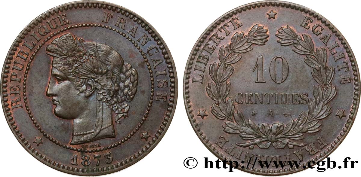 10 centimes Cérès 1873 Paris F.135/10 TTB52 