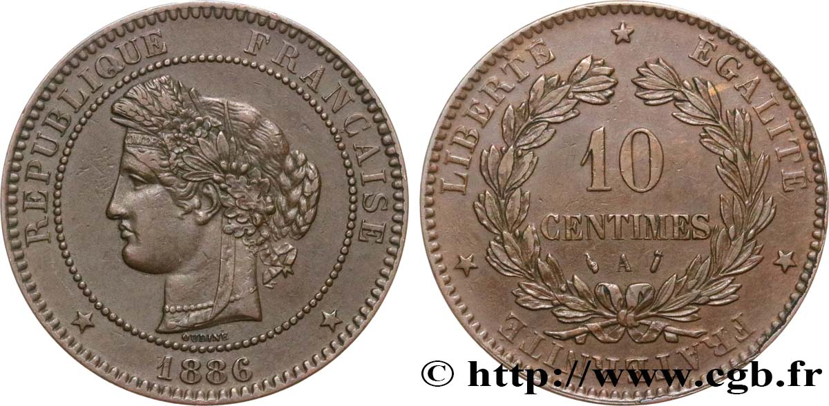 10 centimes Cérès 1886 Paris F.135/30 XF45 