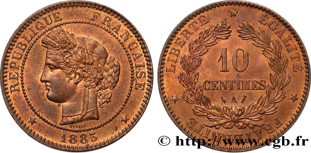 10 centimes Cérès 1885 Paris F.135/29 VZ58 