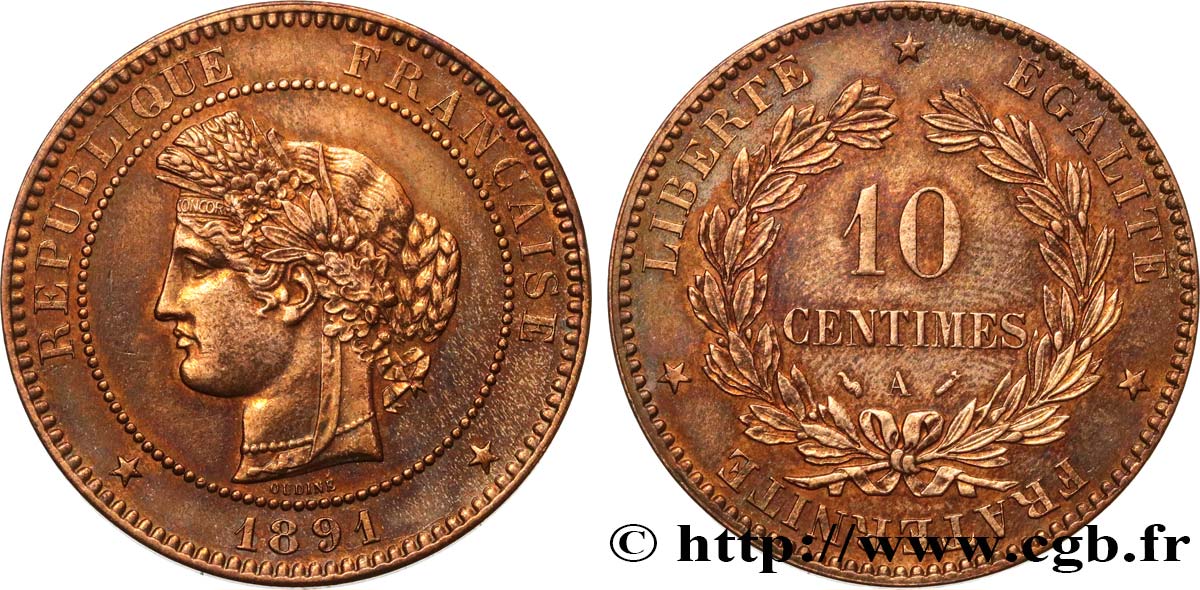 10 centimes Cérès 1891 Paris F.135/36 TTB50 