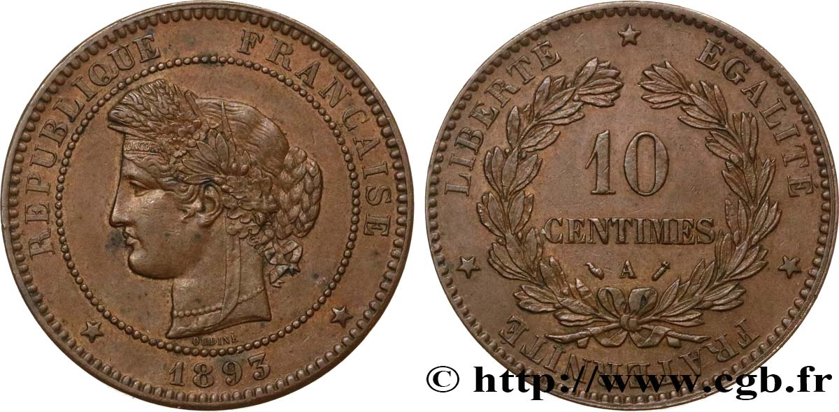 10 centimes Cérès 1893 Paris F.135/38 AU54 