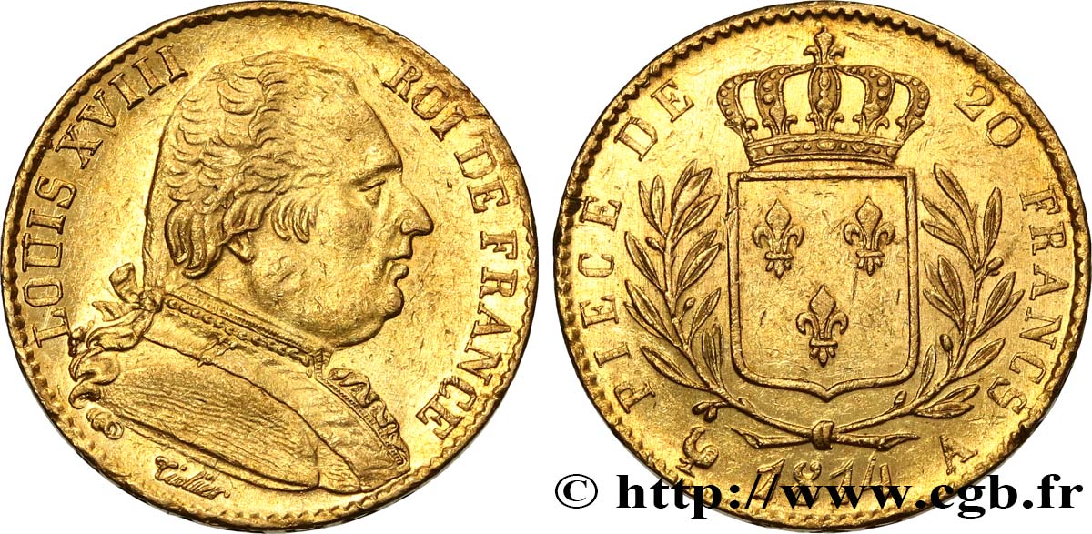 20 francs or Louis XVIII, buste habillé 1814 Paris F.517/2 EBC 