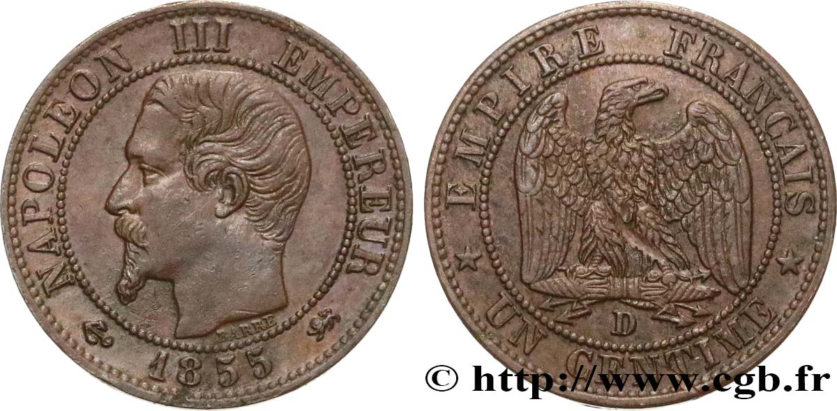 Un centime Napoléon III, tête nue, différent ancre 1855 Lyon F.102/20 BB48 