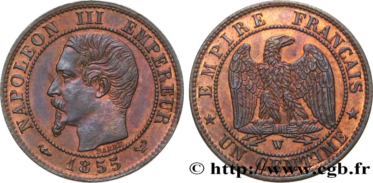 Un centime Napoléon III, tête nue 1855 Lille F.102/24 AU 