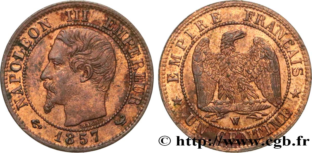 Un centime Napoléon III, tête nue 1857 Lille F.102/38 EBC 
