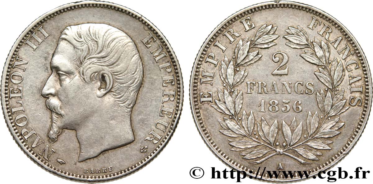 2 francs Napoléon III, tête nue 1856 Paris F.262/4 AU 