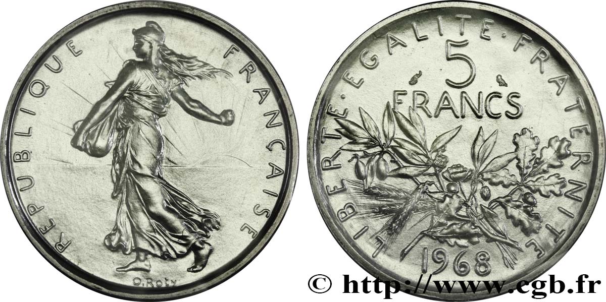 5 francs Semeuse, argent 1968 Paris F.340/12 FDC 