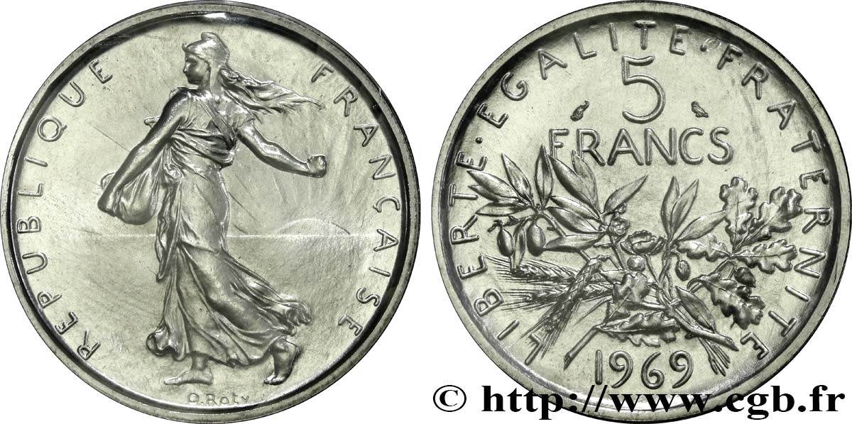 5 francs Semeuse, argent 1969 Paris F.340/13 FDC 